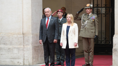 Benjamin Netanyahu com Giorgia Meloni em Roma, março de 2023