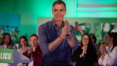 Pedro Sánchez num comício este domingo em Huelva