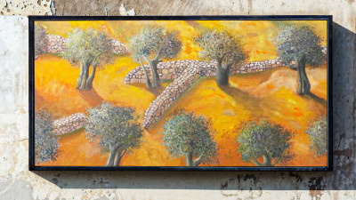 «Campo de oliveiras», 1980. Quadro do pintor palestiniano Sliman Mansour.