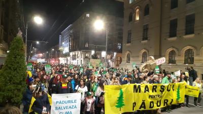 Manifestação contra o desflorestamento. Bucareste, novembro de 2019.