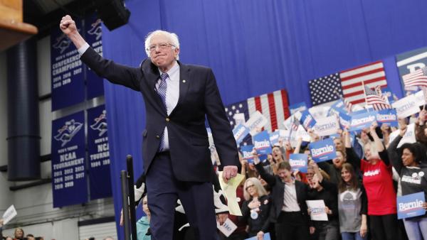 Bernie Sanders na noite eleitoral das primárias em Manchester, New Hampshire. Fevereiro de 2020.