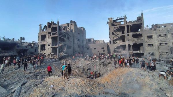 Destruição no no campo de refugiados de Jabalia, no norte da Faixa de Gaza.