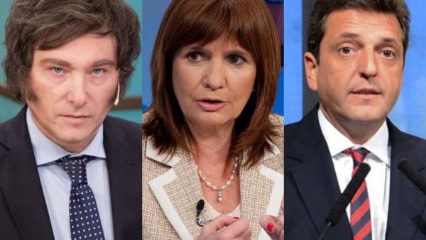 Javier Milei, Patricia Bullrich e Sergio Massa