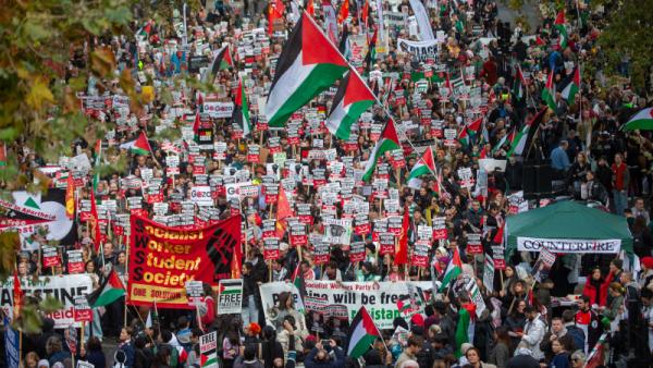 Manifestação pelo fim do massacre em Gaza, Londres.