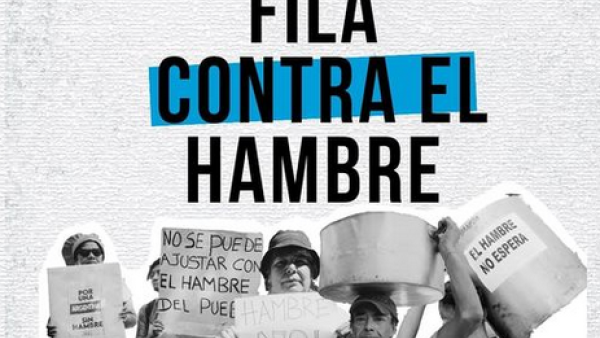 Cartaz da iniciativa desta segunda-feira conta a fome.