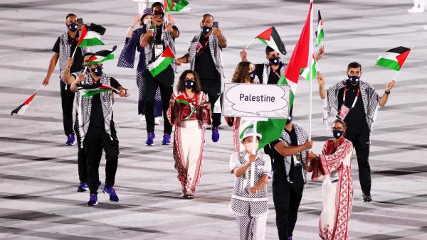 Delegação palestiniana nos Jogos Olímpicos de Tóquio.