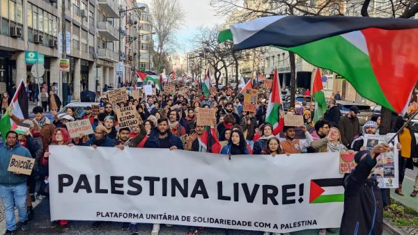 Manifestação da Plataforma Unitária de Solidariedade com a Palestina em Lisboa. 