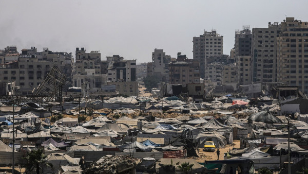 Refugiados em tendas na parte ocidental da Cidade de Gaza em julho.