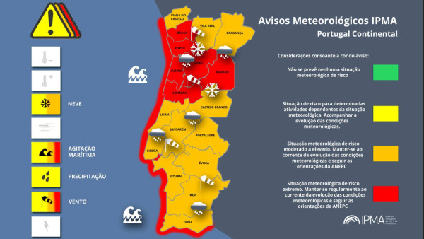 Avisos Meteorológicos para Portugal Continental: