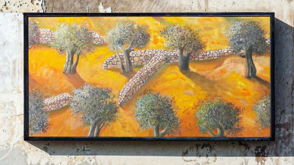 «Campo de oliveiras», 1980. Quadro do pintor palestiniano Sliman Mansour.