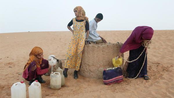 Refugiados saharauis no campo de Dahkla.