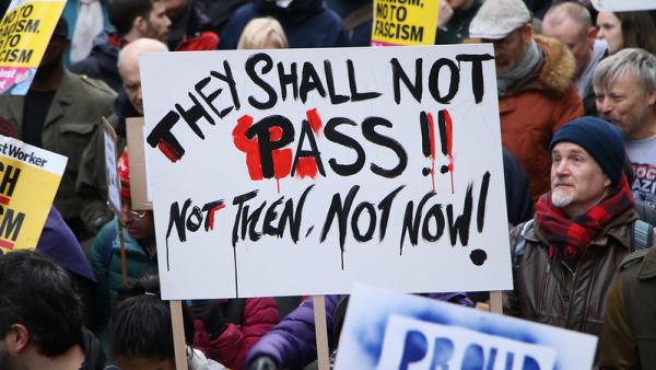 Manifestação anti-fascista em Londres. Dezembro de 2018.