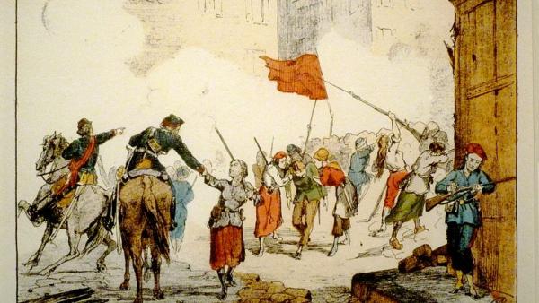 Mulheres na barricada da Place Blanche na Semana Sangrenta. Litografia do Museu de Carnavalet/Imagem Wikimedia Commons.