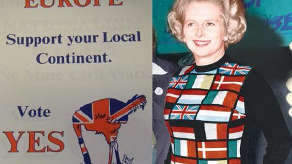 Margaret Thatcher em campanha para o referendo de 1975. 