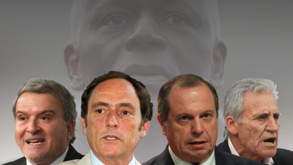 Miguel Relvas, Paulo Portas, Carlos César e Jerónimo de Sousa. Em fundo: José Eduardo dos Santos