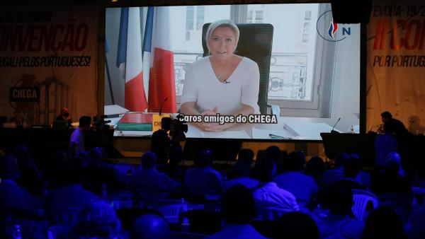 Marine Le Pen intervém por videoconferência na Convenção do Chega. Setembro de 2020. Foto de NUNO VEIGA/LUSA.