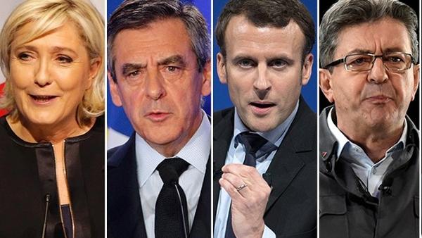 Dia 23 terá lugar a 1ª volta das eleições presidenciais francesas. Na foto os principais candidatos: Marine Le Pen, François Fillon, Emmanuel Macron e Jean-Luc Mélenchon