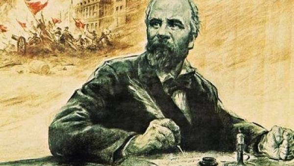 Ilustração de foto de Eugene Pottier, membro da Comuna e autor de várias músicas sobre ela.