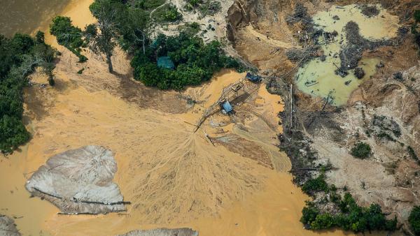Garimpo no rio Uraricouera. Foto de Bruno Kelly/Amazônia Real.