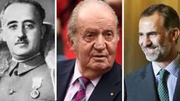 Franco, Juan Carlos de Borbón e Filipe Borbón. Montagem do Viento Sur.