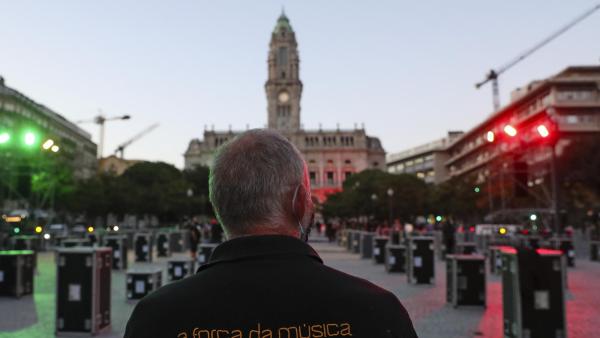 Ação de protesto da Associação Portuguesa de Serviços Técnicos para Eventos, Avenida dos Aliados, Porto, 8 de setembro de 2020. Foto de JOSÉ COELHO/LUSA.