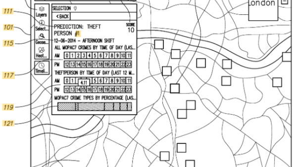 Patente da Palantir para software de previsão de comportamento criminoso. Fonte: patents.google.com/patent/US20170293847A1