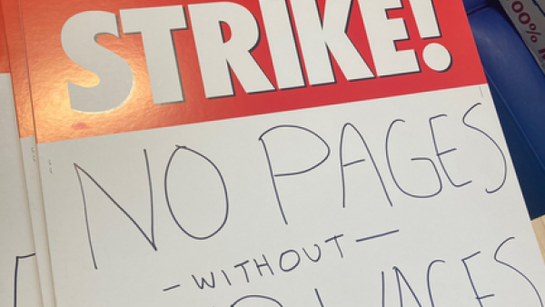 Cartaz do WGA de apelo à greve.