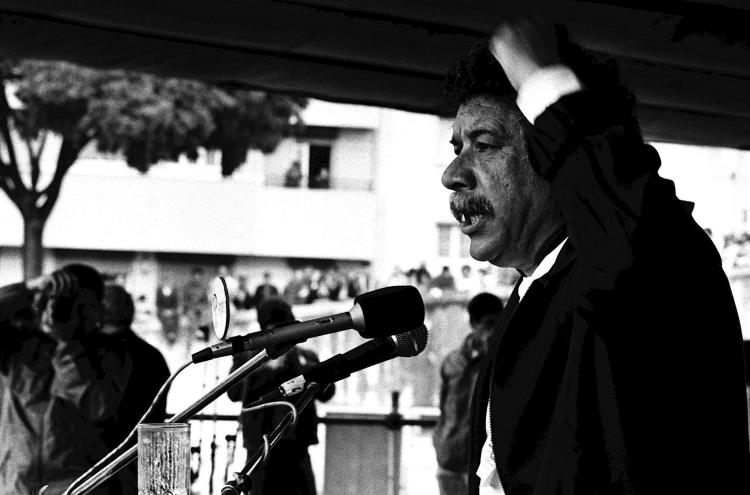 Kalidás Barreto intervém nas comemorações do Primeiro de Maio da CGTP. Foto de Manuel Moura/Lusa.