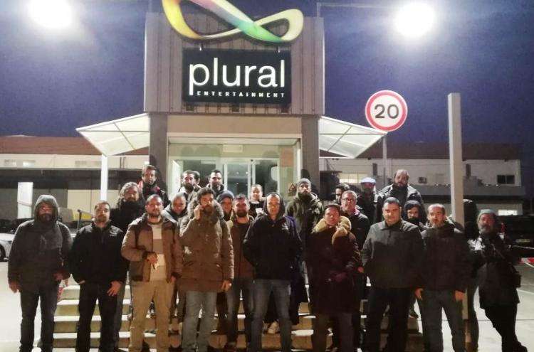 Trabalhadores da Plural em greve em frente à empresa. Janeiro de 2020.