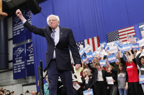 Bernie Sanders na noite eleitoral das primárias em Manchester, New Hampshire. Fevereiro de 2020.