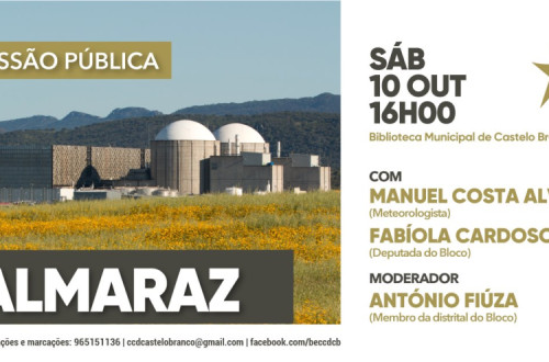 Cartaz da sessão pública sobre a Central Nuclear de Almaraz.