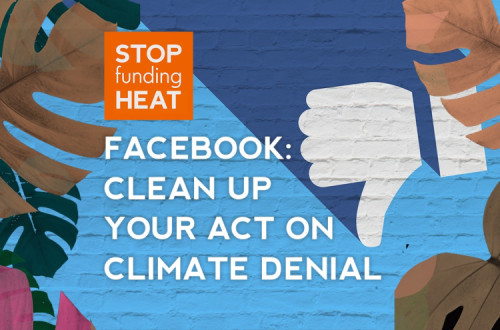 Ilustração do Stop de Heat que insta o Facebook a agir contra o negacionismo climático.