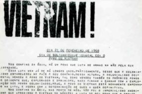 Imagem do comunicado de convocação da Manifestação de 21 de fevereiro de 1968 contra a guerra do Vietname, disponível no site Ephemera, biblioteca e arquivo de José Pacheco Pereira