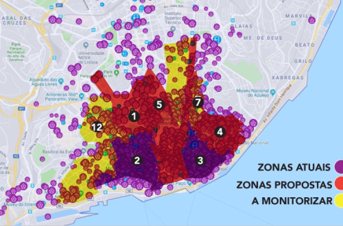 Mapas de zonas a interditar a novo alojamento local na proposta do Bloco.