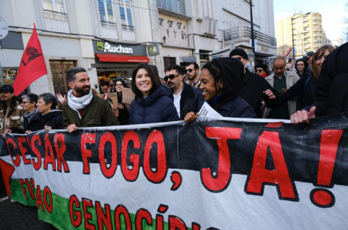Mariana Mortágua na manifestação de solidariedade com Gaza