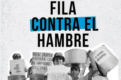 Cartaz da iniciativa desta segunda-feira conta a fome.