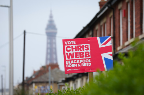 Cartaz eleitoral de Chris Webb em Blackpool.