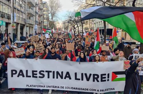 Manifestação da Plataforma Unitária de Solidariedade com a Palestina em Lisboa. 