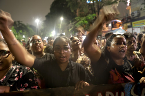 Manifestações em Calcutá pelos direitos das mulheres.