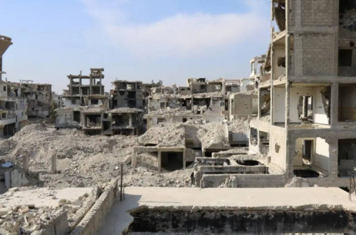 Campo palestiniano de Yarmouk, a sul de Damasco. Exemplo da destruição provocada por mais de uma década de guerra.