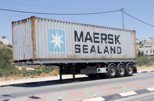 Contentor da Maersk em Beit Hagai, um colonato ilegal na Cisjordânia. julho de 2024.
