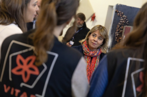 Catarina Martins no centro de acolhimento de pessoas em situação de sem abrigo do Beato. 