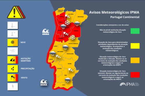 Avisos Meteorológicos para Portugal Continental: