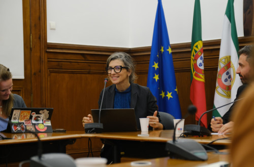 Francesca Albanese no Parlamento português em 2024.