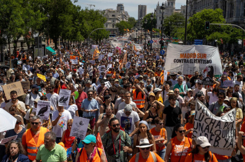 Manifestação em Madrid este domingo pelo direito à habitação. 