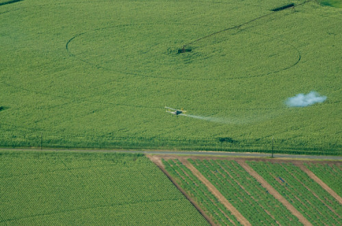 Avião a pulverizar campo. Foto de Chesapeake Bay Program/Flickr.