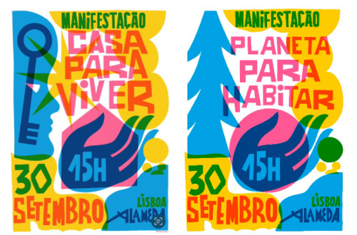 Cartazes com os dois lemas da manifestação de 30 de setembro.