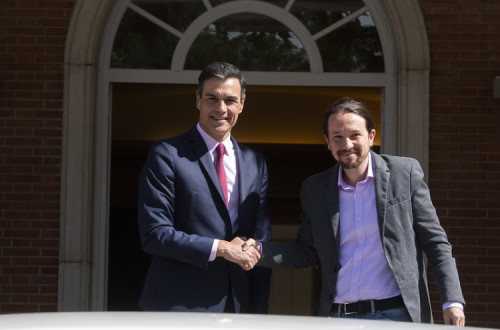 Encontro entre Sánchez e Iglesias em maio de 2019.