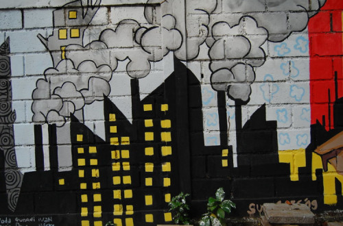 Mural sobre poluição na Indonésia. Foto de Ikhlasul Ama/Flickr.