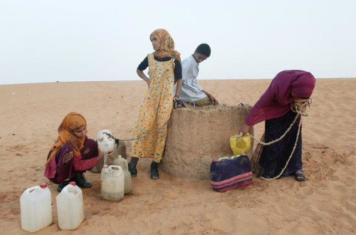 Refugiados saharauis no campo de Dahkla.